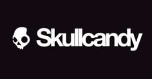 Skullcandy logo on a sleek black background.